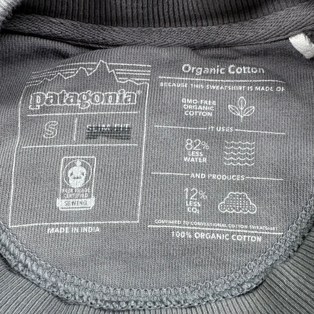 Patagonia Mens Sweatshirt Fitz Roy Logo Grey Small Organic Cotton Pullover